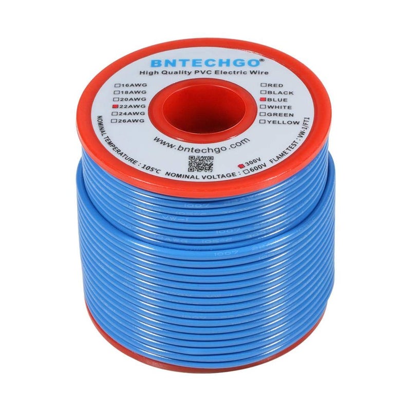 BNTECHGO سلك كهربائي صلب BNTECHGO 22 قياس PVC 1007 أزرق 100 قدم 22 AWG 1007 سلك نحاسي مغطى بالقصدير - Image 2